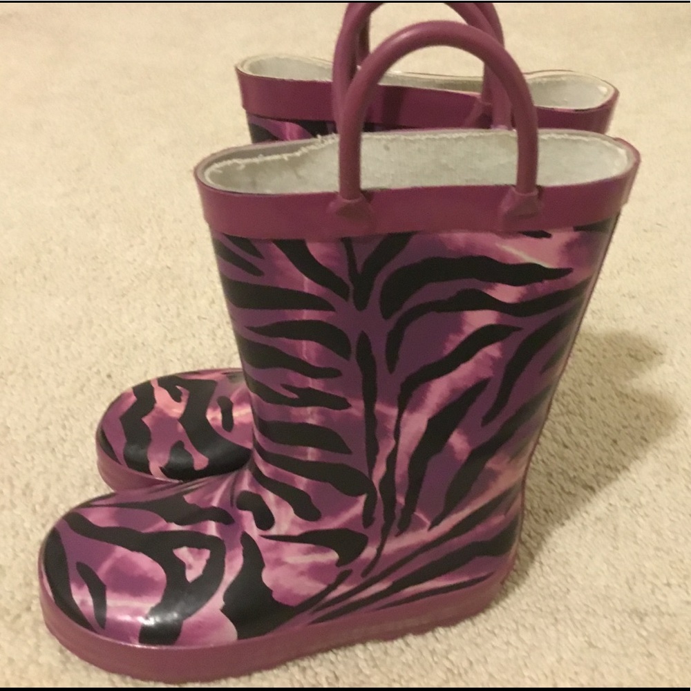 Purple zebra print rain boots
